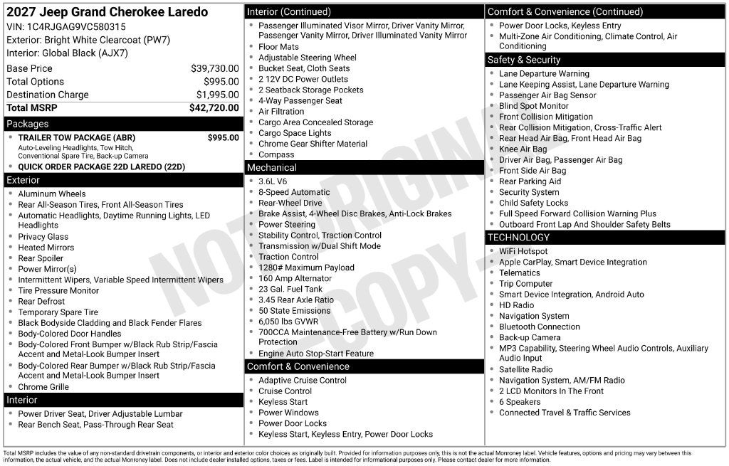 2027 Jeep Grand Cherokee GRAND CHEROKEE LAREDO 4X2