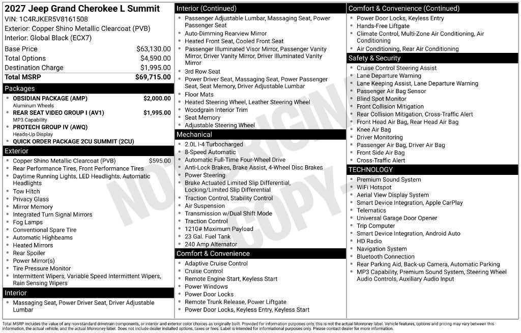 2027 Jeep Grand Cherokee GRAND CHEROKEE L SUMMIT 4X4