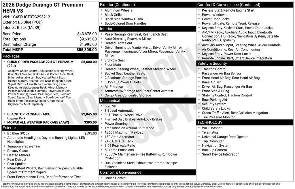 2026 Dodge Durango DURANGO GT PREMIUM AWD HEMI V8