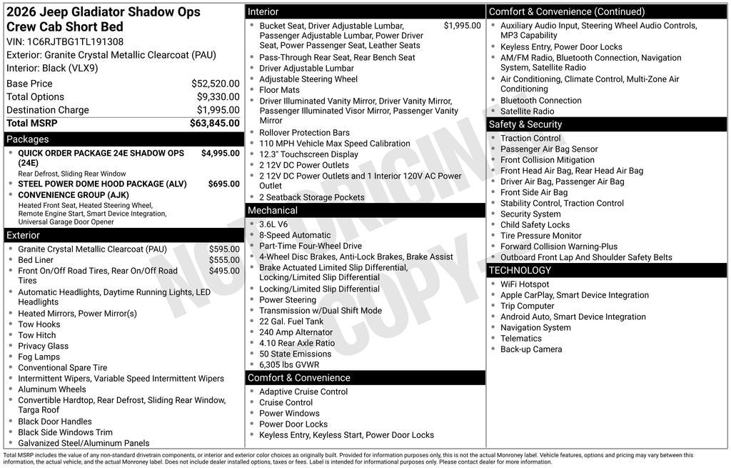 2026 Jeep Gladiator GLADIATOR SHADOW OPS 4X4
