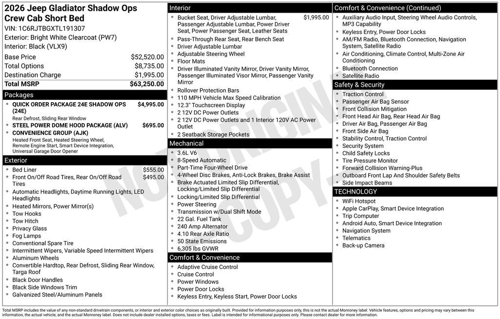 2026 Jeep Gladiator GLADIATOR SHADOW OPS 4X4
