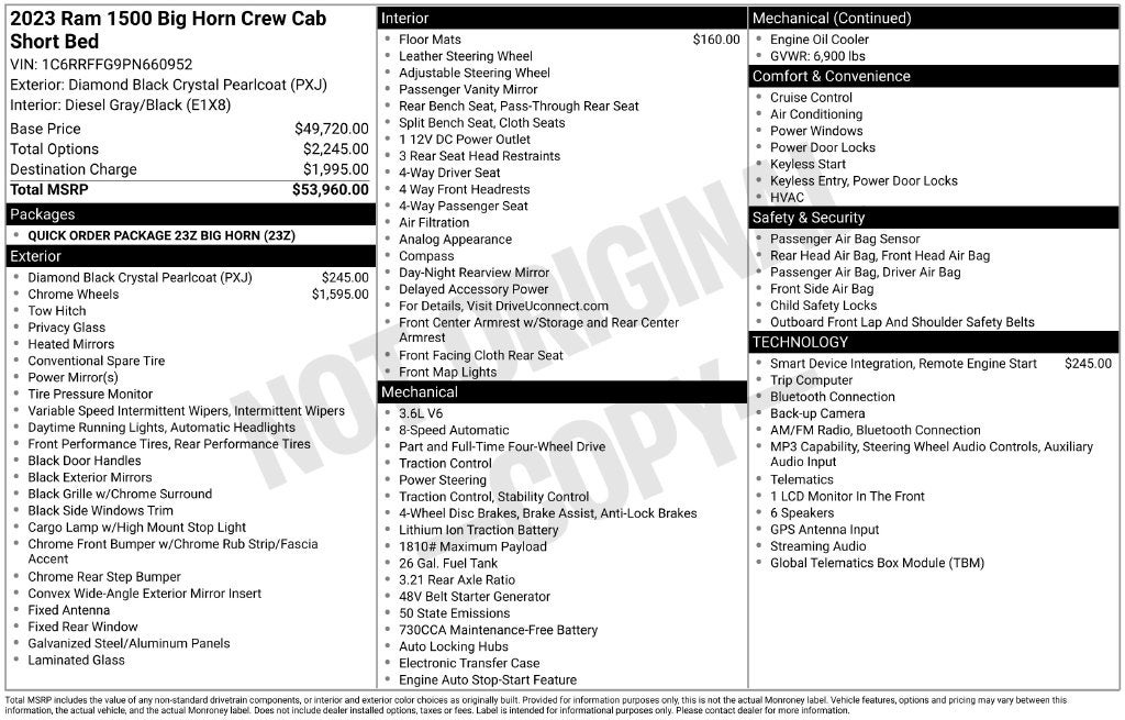 2023 RAM Ram 1500 Big Horn Crew Cab 4x4 5'7' Box
