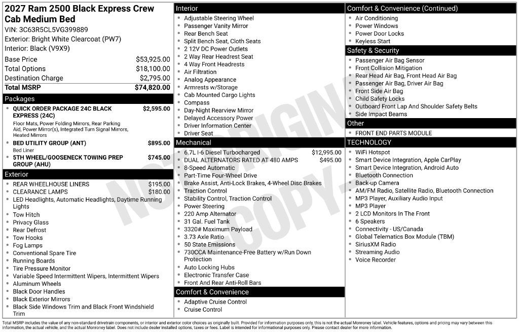 2027 RAM Ram 2500 RAM 2500 BLACK EXPRESS CREW CAB 4X4 6'4' BOX