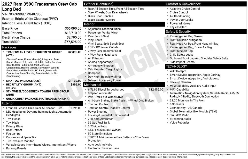 2027 RAM Ram 3500 RAM 3500 TRADESMAN CREW CAB 4X4 8' BOX