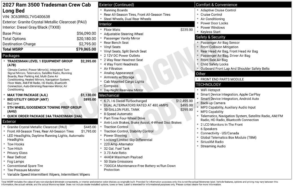 2027 RAM Ram 3500 RAM 3500 TRADESMAN CREW CAB 4X4 8' BOX