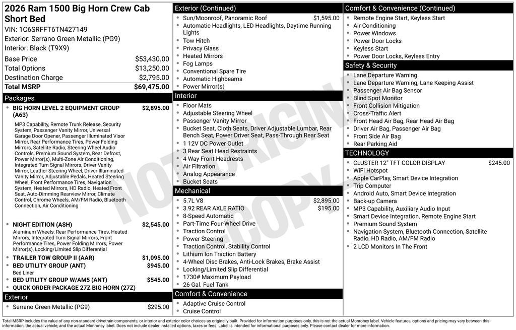 2026 RAM 1500 RAM 1500 BIG HORN CREW CAB 4X4 5'7' BOX