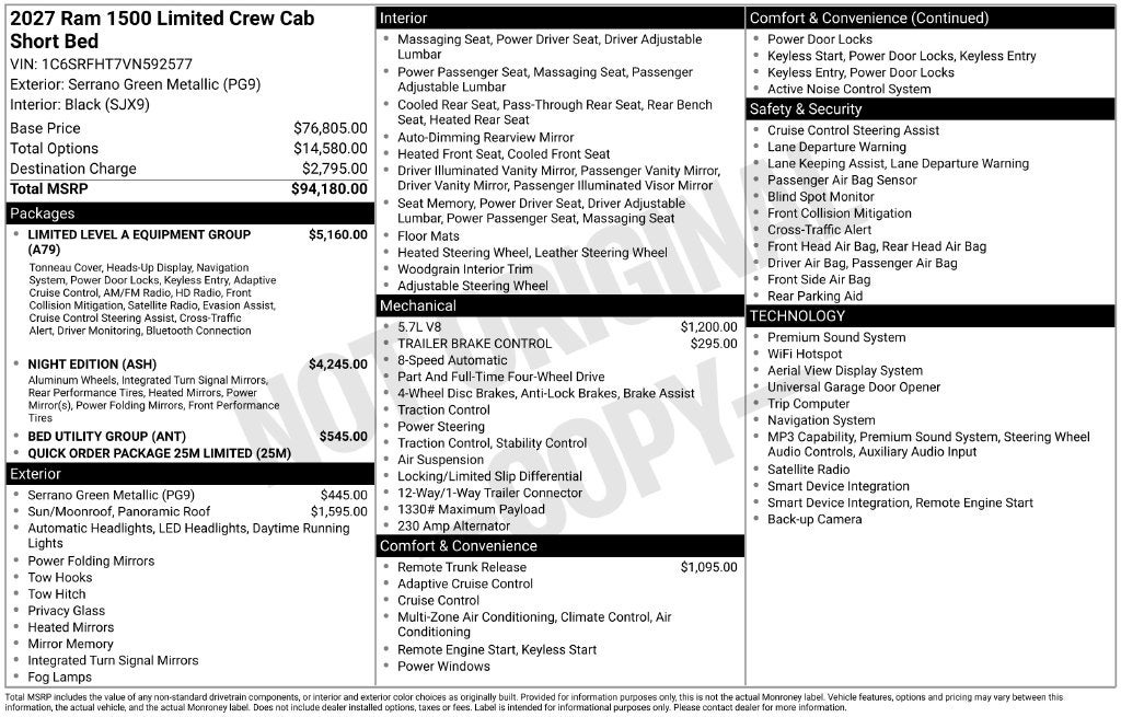 2027 RAM Ram 1500 RAM 1500 LIMITED CREW CAB 4X4 5'7' BOX