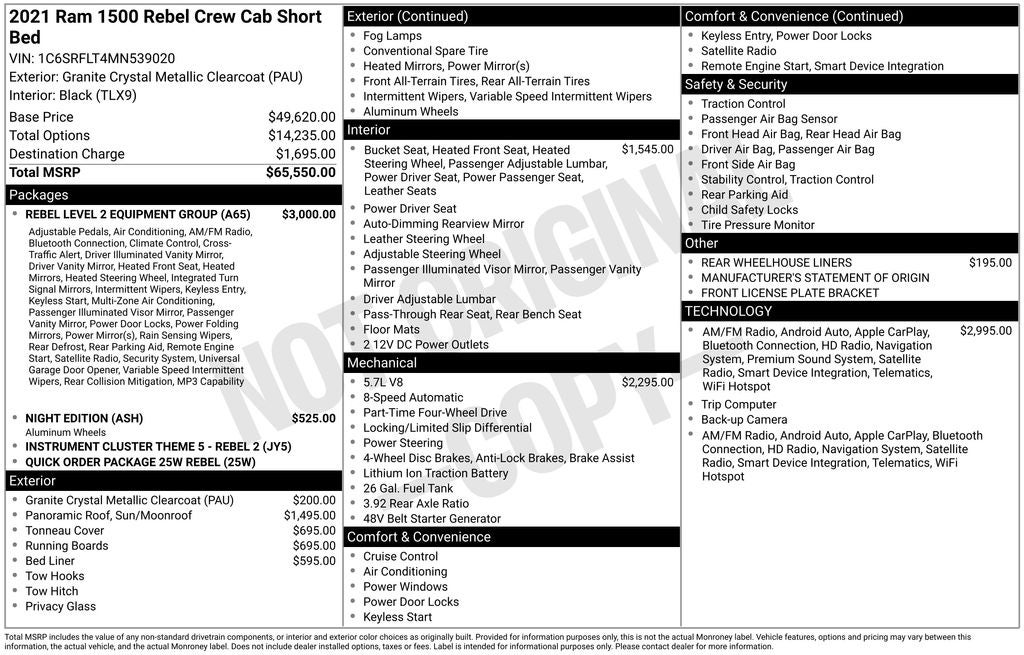 2021 RAM 1500 Rebel Crew Cab 4x4 5'7' Box