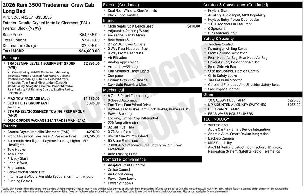 2026 RAM Ram 3500 RAM 3500 TRADESMAN CREW CAB 4X4 8' BOX