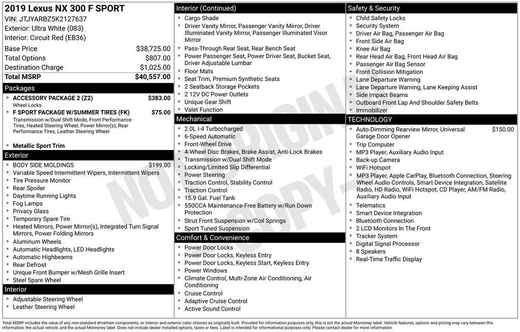 2019 Lexus NX NX 300